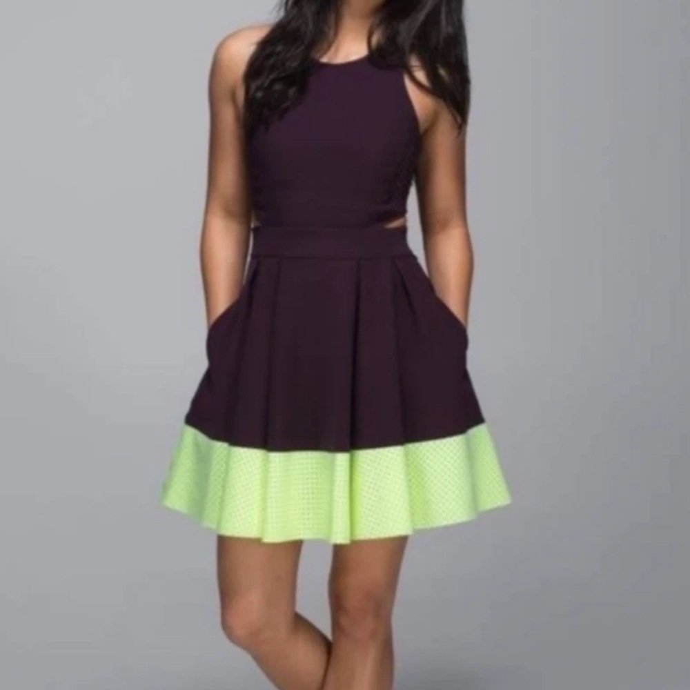 RARE Lululemon Away Dress Black Cherry/Clear Mint Mesh Cut-Out Tennis Athletic 2 - Picture 3 of 15